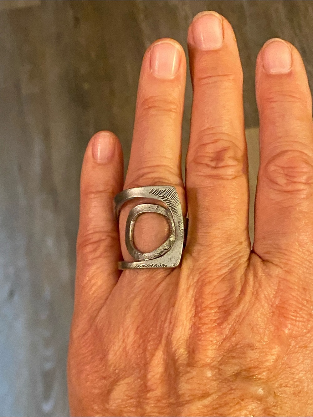 Handcrafted Adjustable Modernist Artisan Ring Size 7.5 Sterling Look